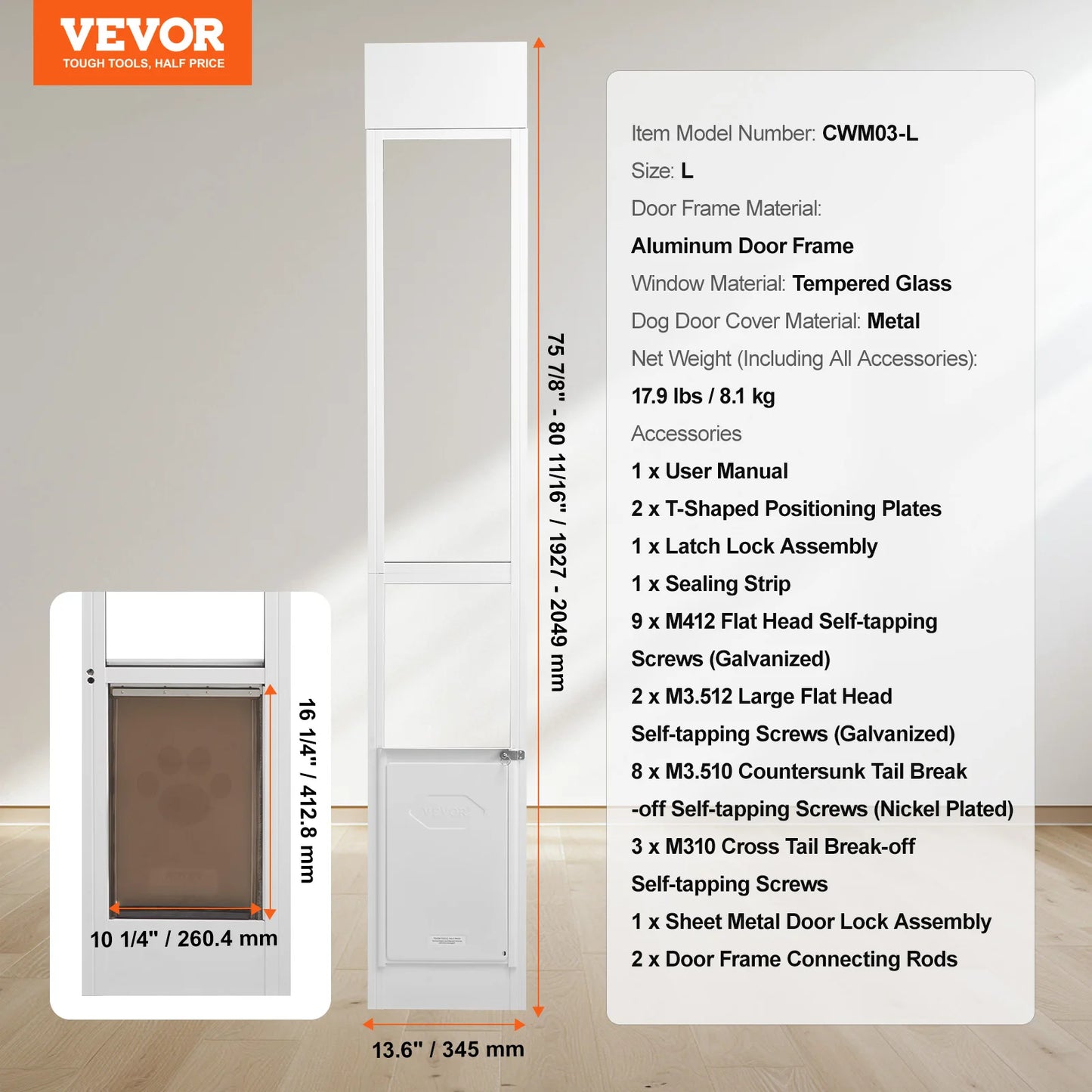 Dog Door Sliding Glass Door With Adjustable Height Aluminum Frame