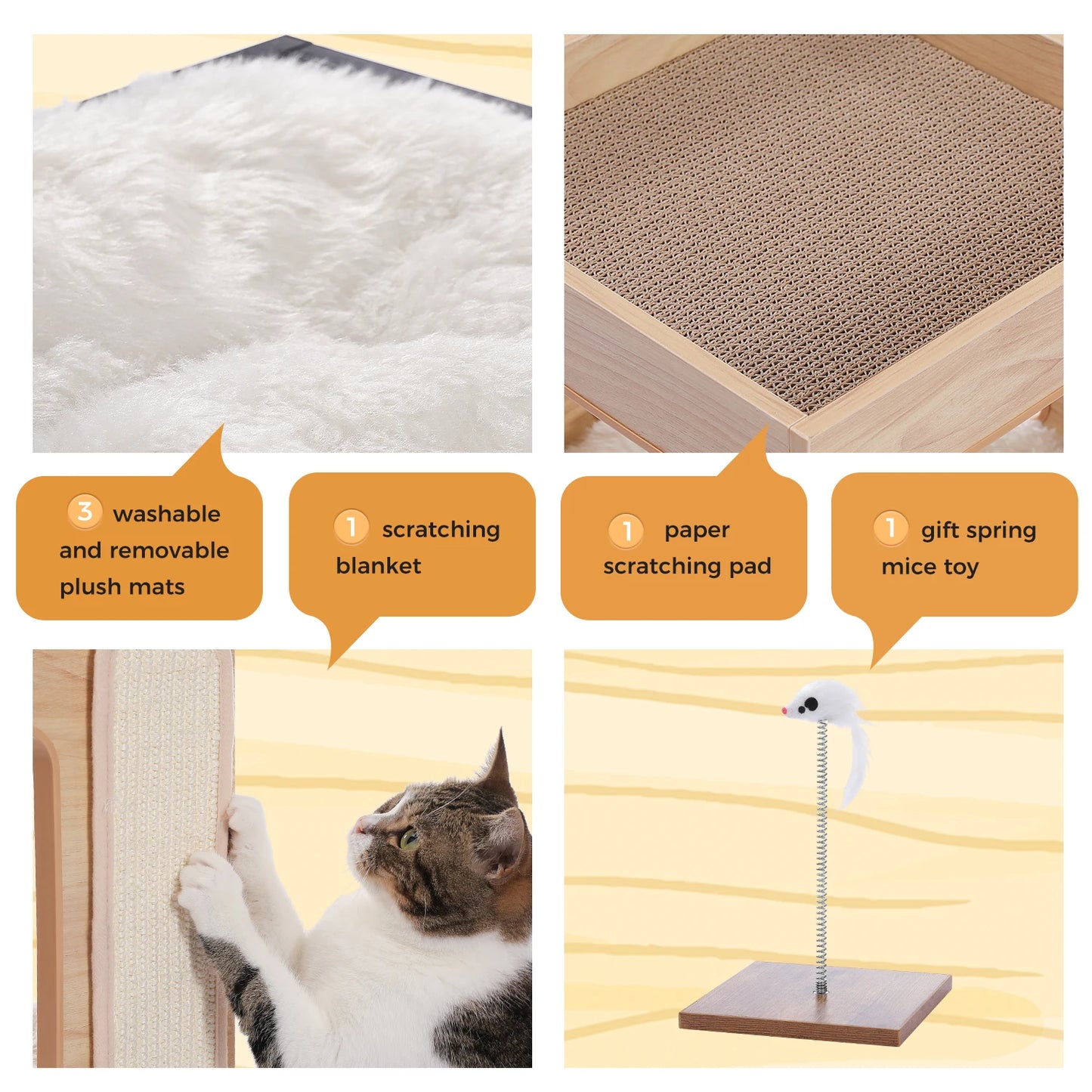 PAWZ Road Wooden Cat Condo House with Soft Mats And Scratcher