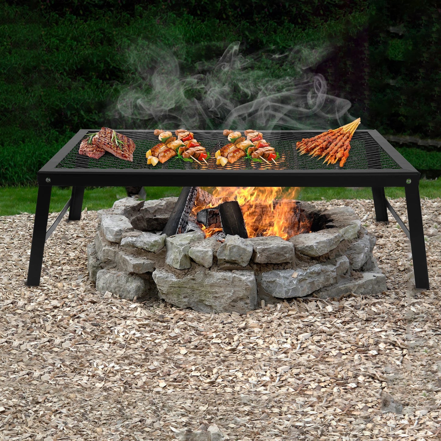 NONED Foldable Camping Grill Fire Pit Grate Portable Stand