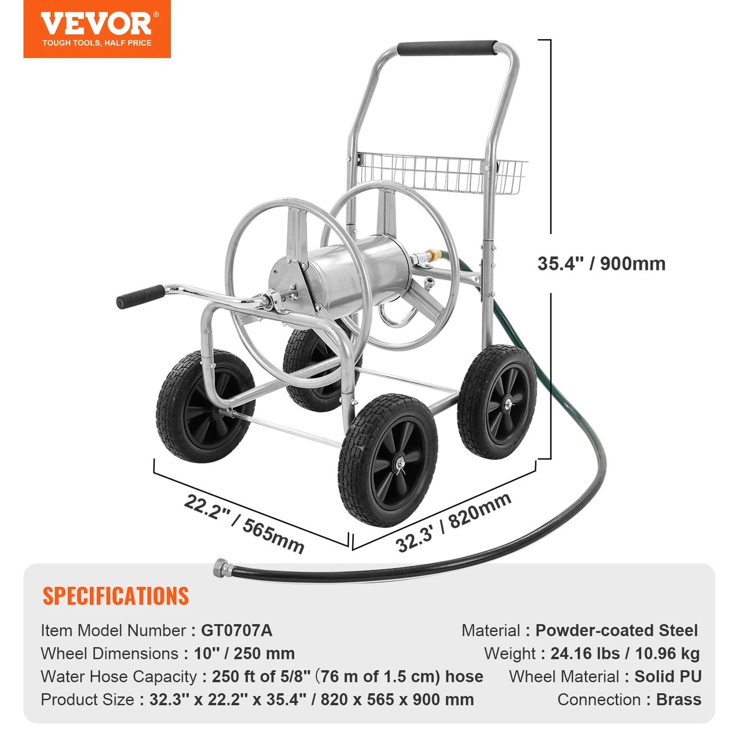 SucceBuy Garden Hose Reel Cart Heavy Duty With Basket