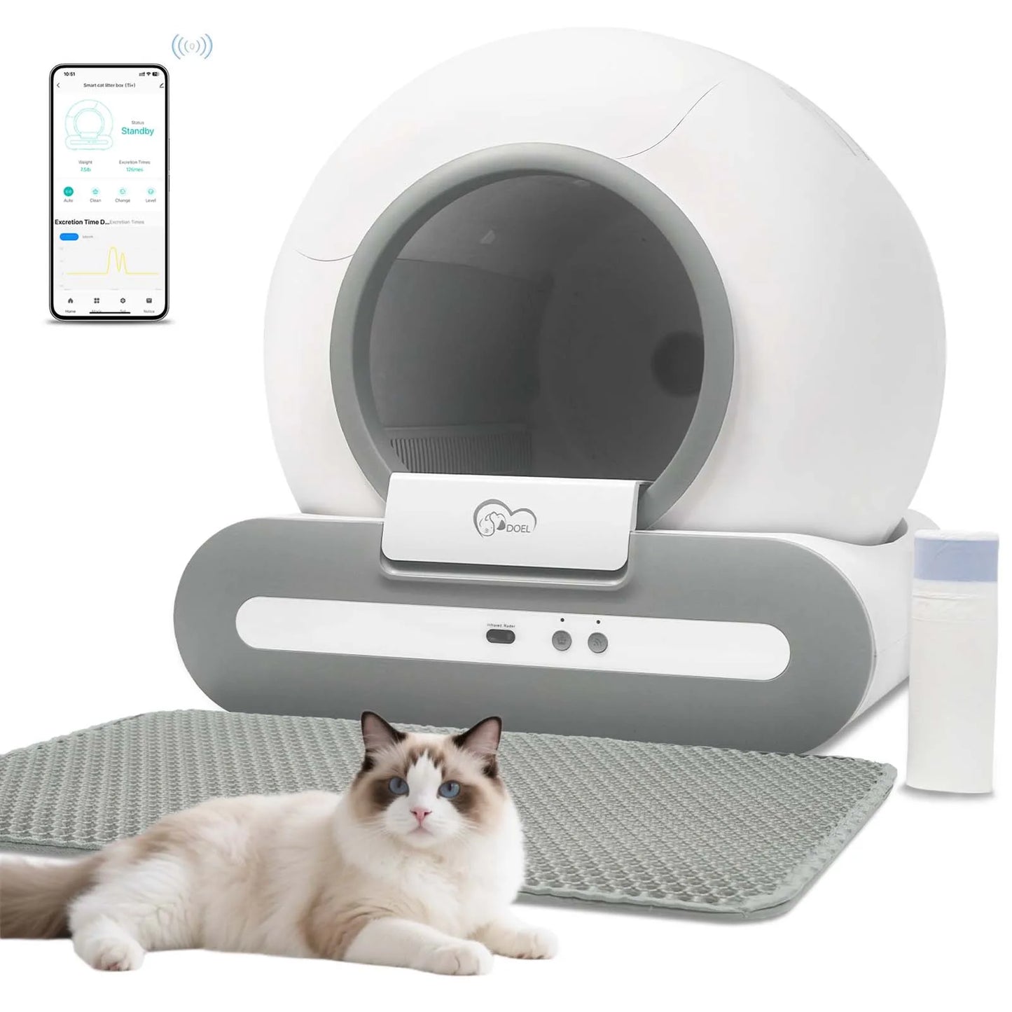 DOEL App Controlled Self-Cleaning Cat Litter Box for Home Use