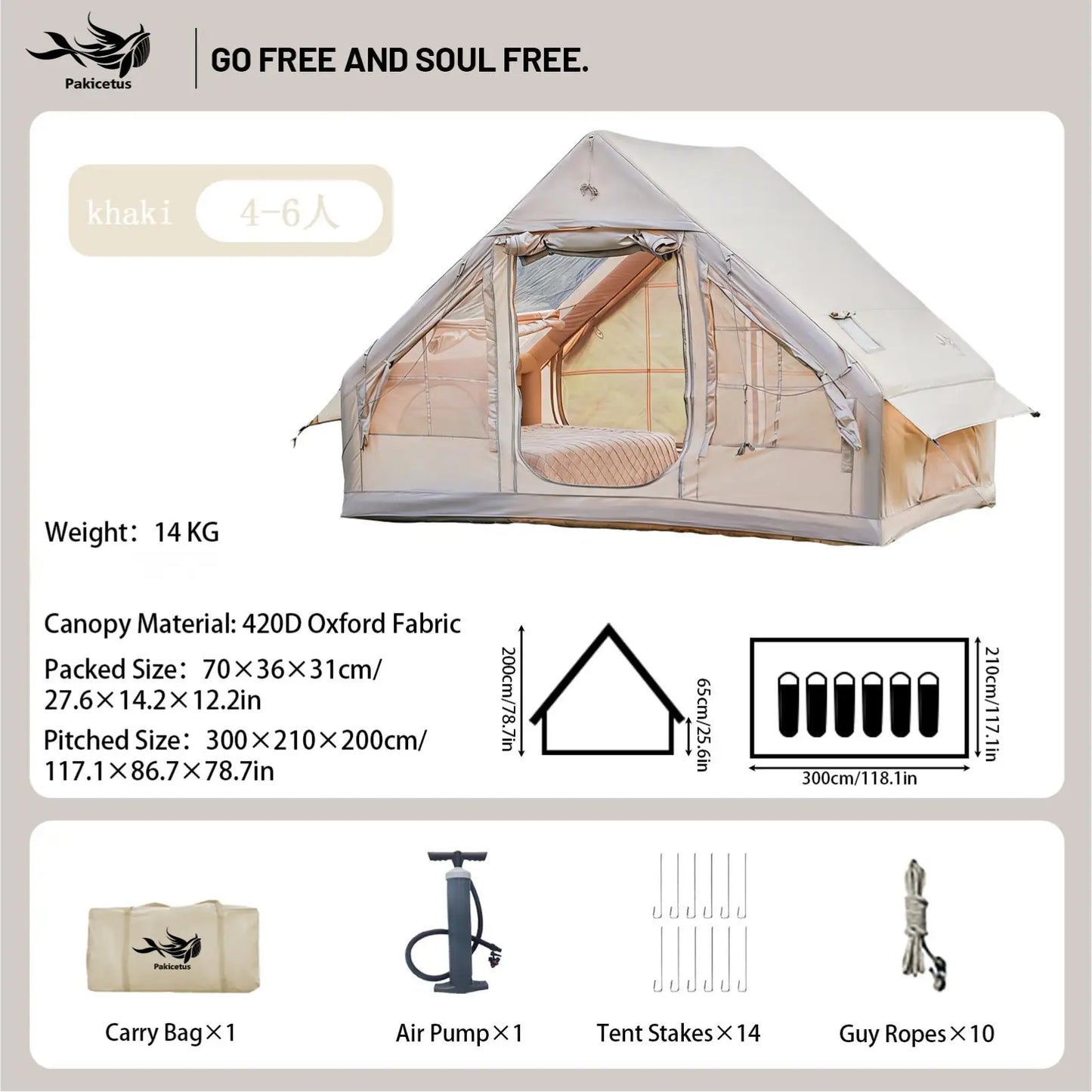 Pakicetus Quick Setup Inflatable Camping Tent Waterproof