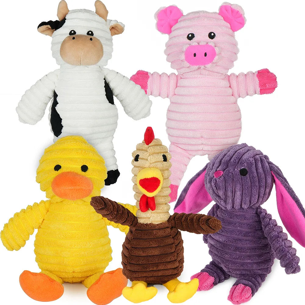 Five Pack Plush Dog Toys Squeaky Assorted Bundle For Dogs