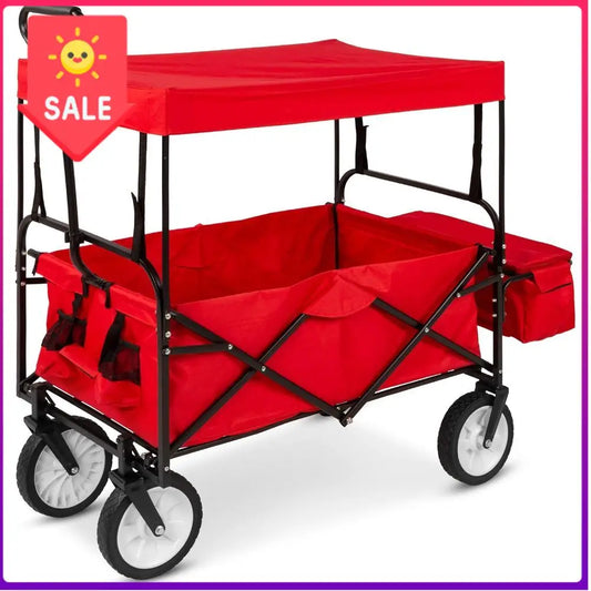 Folding Utility Wagon With Detachable Baskets For Outdoor Use 150lb Capacity