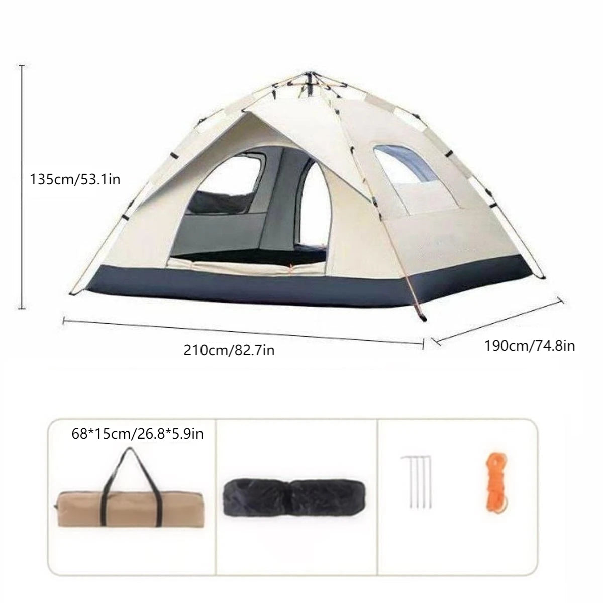 Pakicetus Outdoor Camping Tent With Auto Opening Two Doors Windows