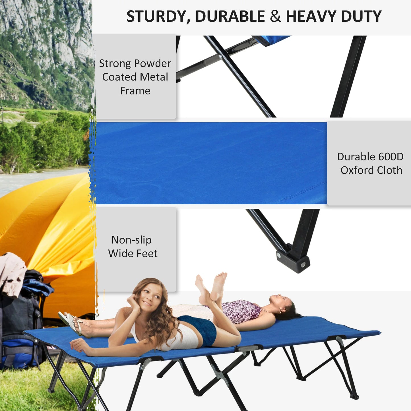 Outsunny Outdoor Double Camping Cot Foldable Bed With Carry Bag