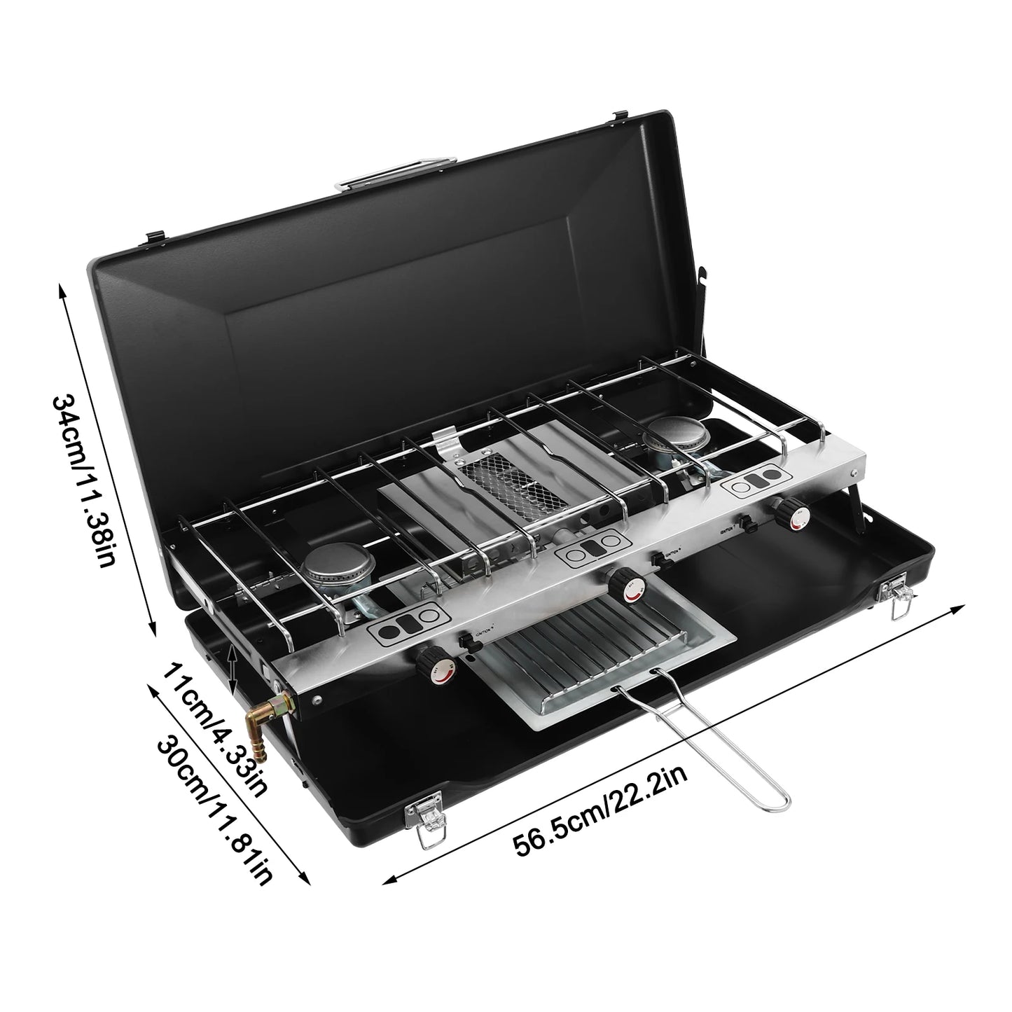 Portable 3-Burner Propane Gas Stove With Griddle Adjustable Windshield