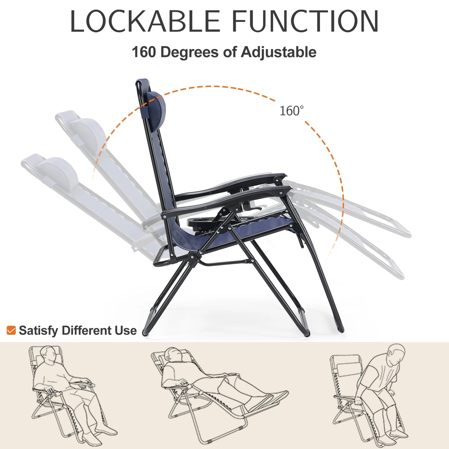 JHK Portable Zero Gravity Recliner Chairs With Cup Holder Trays