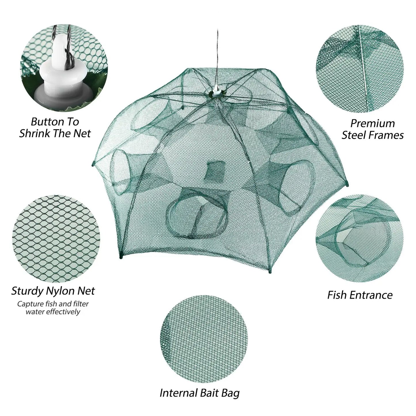 Foldable Hexagon Fishing Trap Net With Six Holes Portable Gear