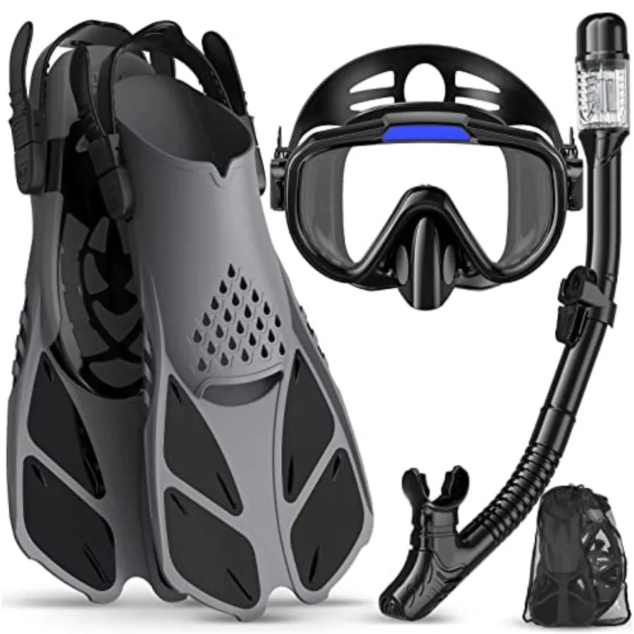 4-In-1 Snorkel Set With Panoramic View Mask Dry Top Snorkel