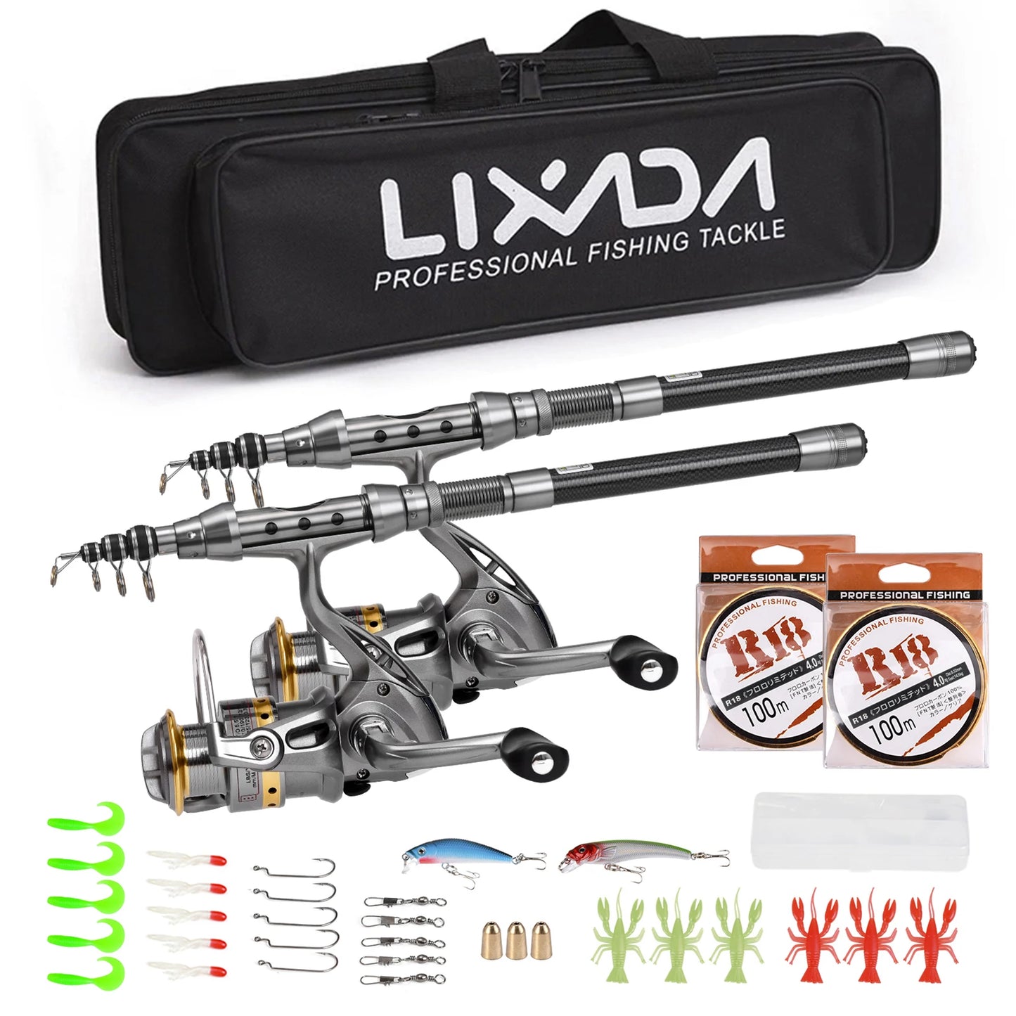 2 Piece Lure Fishing Set With Telescopic Rods And Reels