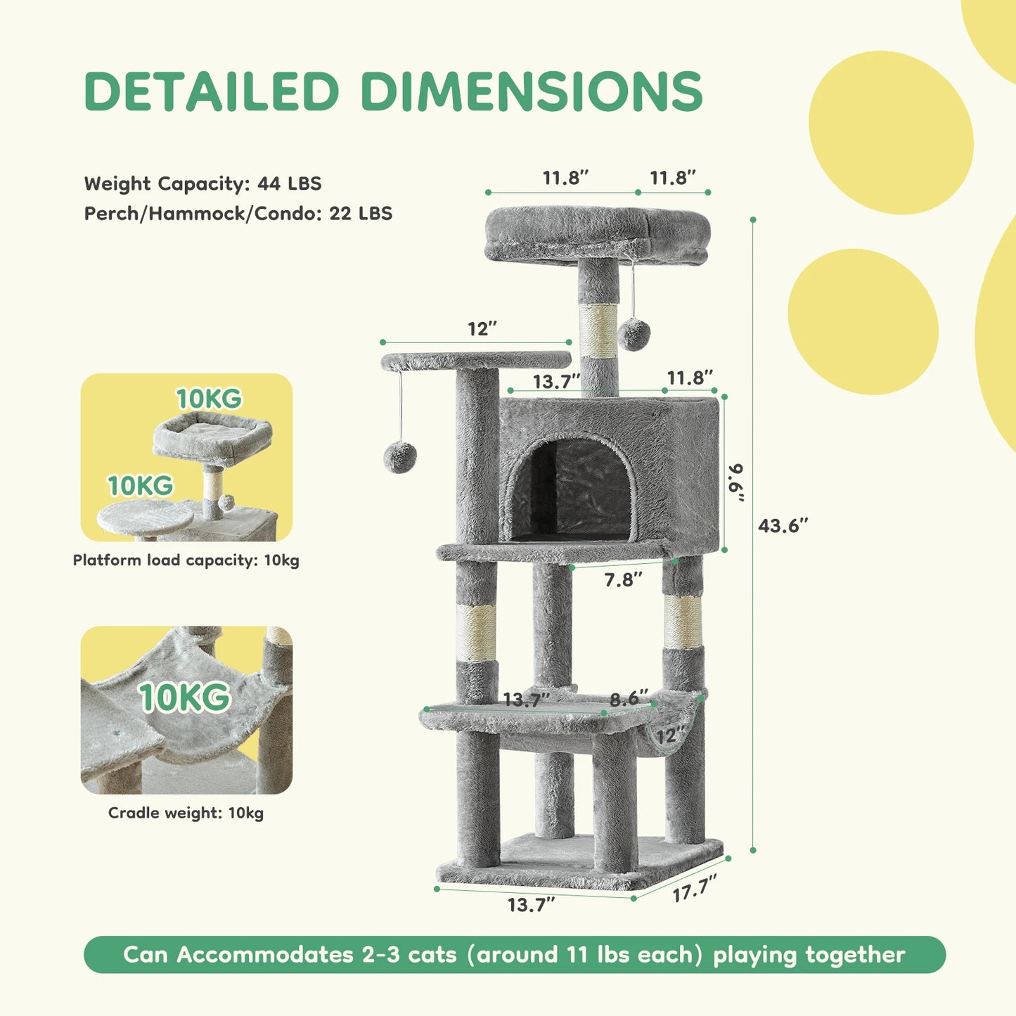 JHK Cat Tree Four Tier Tall Multi Cat Climbing Tower For Indoor Cats