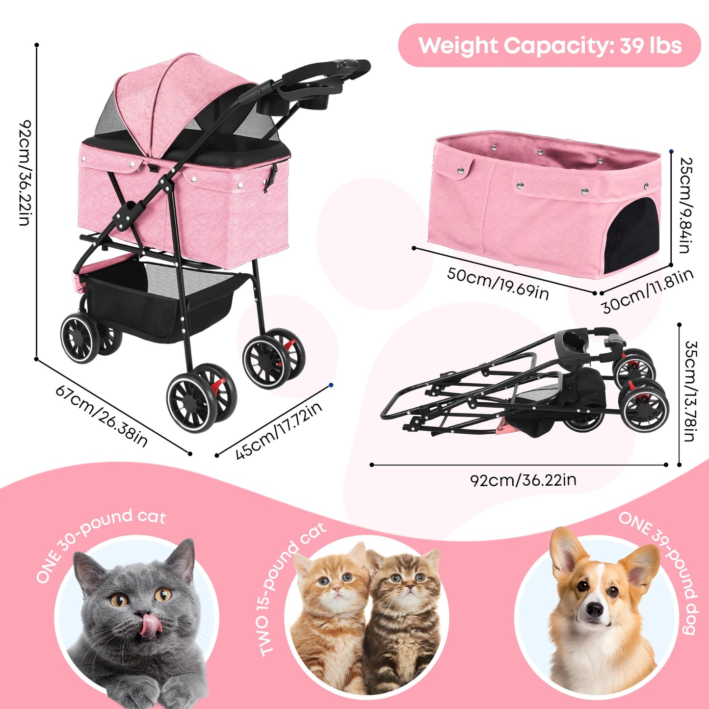 Chihuahua Pet Stroller for Dogs and Cats Portable Foldable Carrier