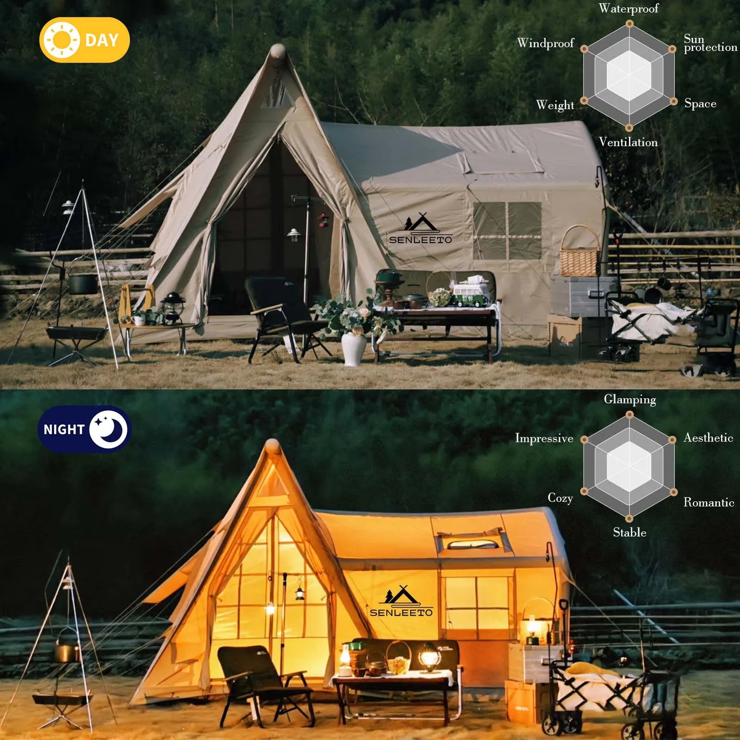 Senleeto Inflatable Tent For Camping Quick Setup Cabin Shelter