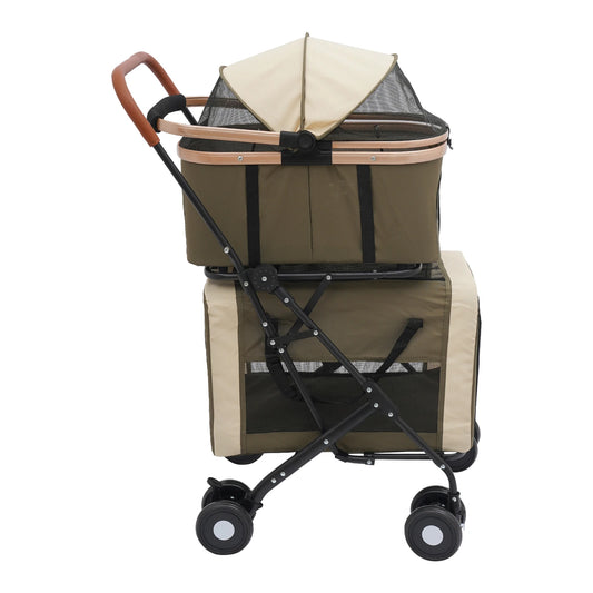 3-In-1 Foldable Pet Stroller With Carriers For Medium Dogs