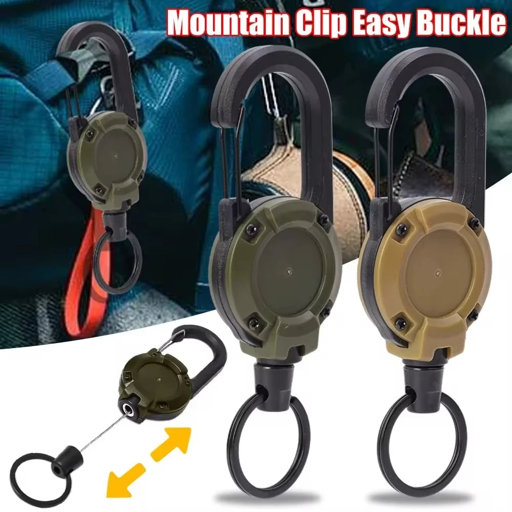 Retractable Heavy Duty Carabiner With Steel Wire Rope Buckle Key Ring