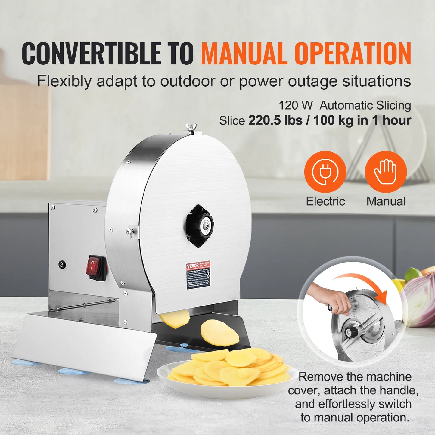 VEVOR Electric Vegetable Slicer, Adjustable Stainless Steel