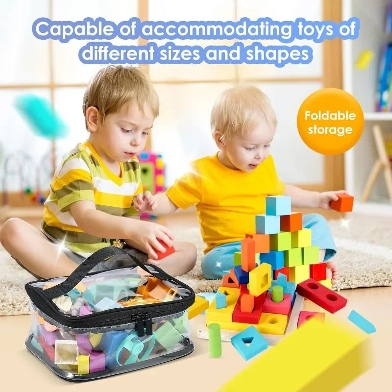 Transparent Toy Organizer Bag For Kids Puzzle Pieces And Blocks With Handle
