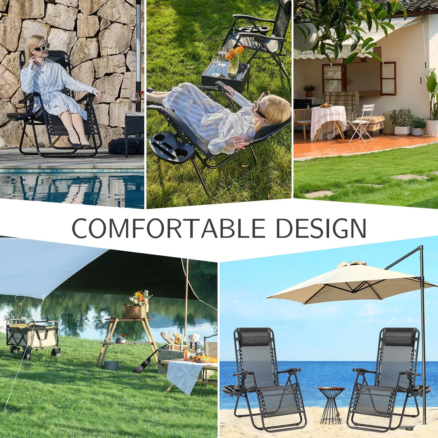 JHK Portable Zero Gravity Recliner Chairs With Cup Holder Trays