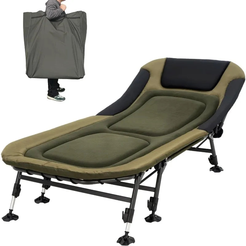 Portable Camping Cot For Adults Heavy Duty Folding Bed With Padded Cushion