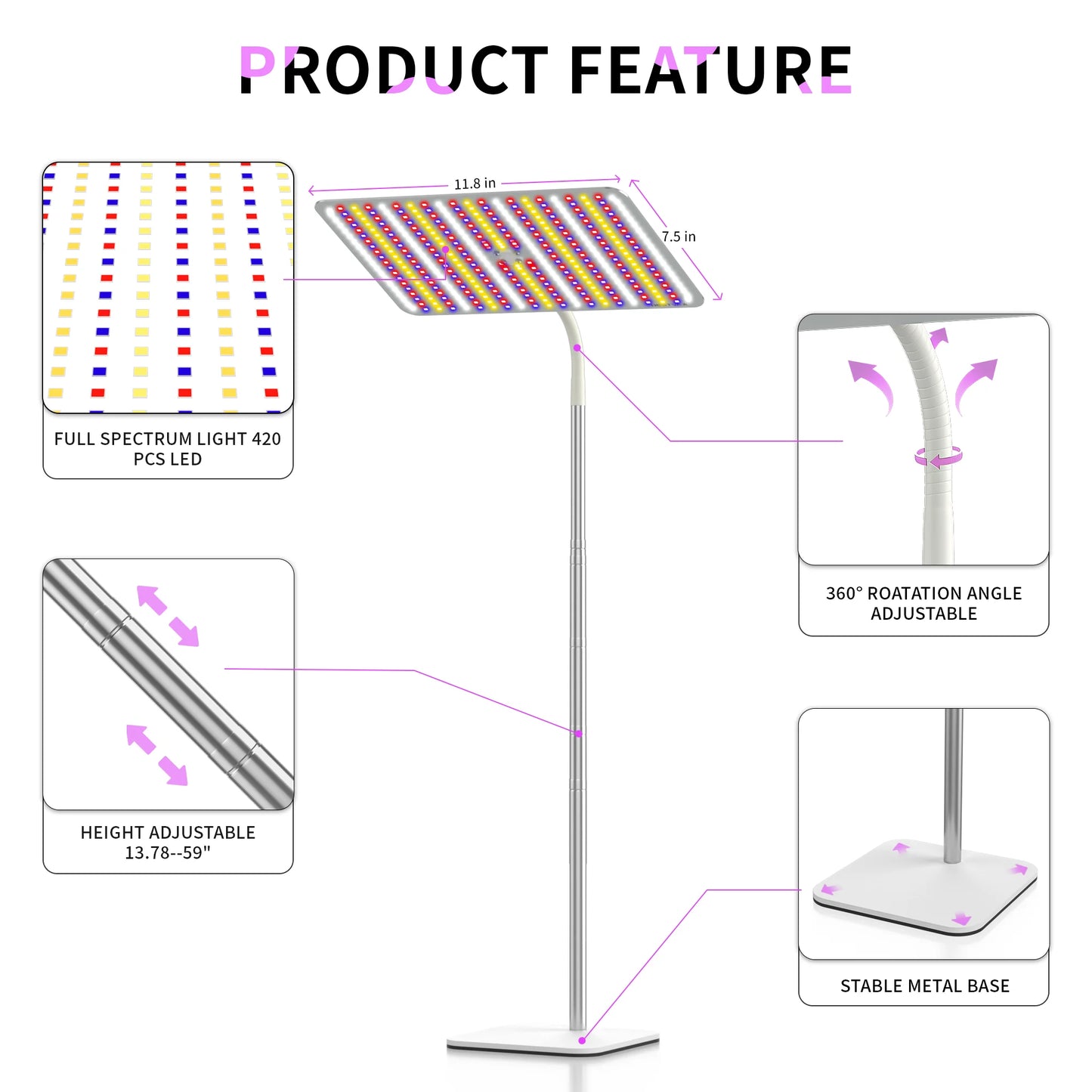 Full Spectrum LED Grow Light With Stand For Indoor Plants