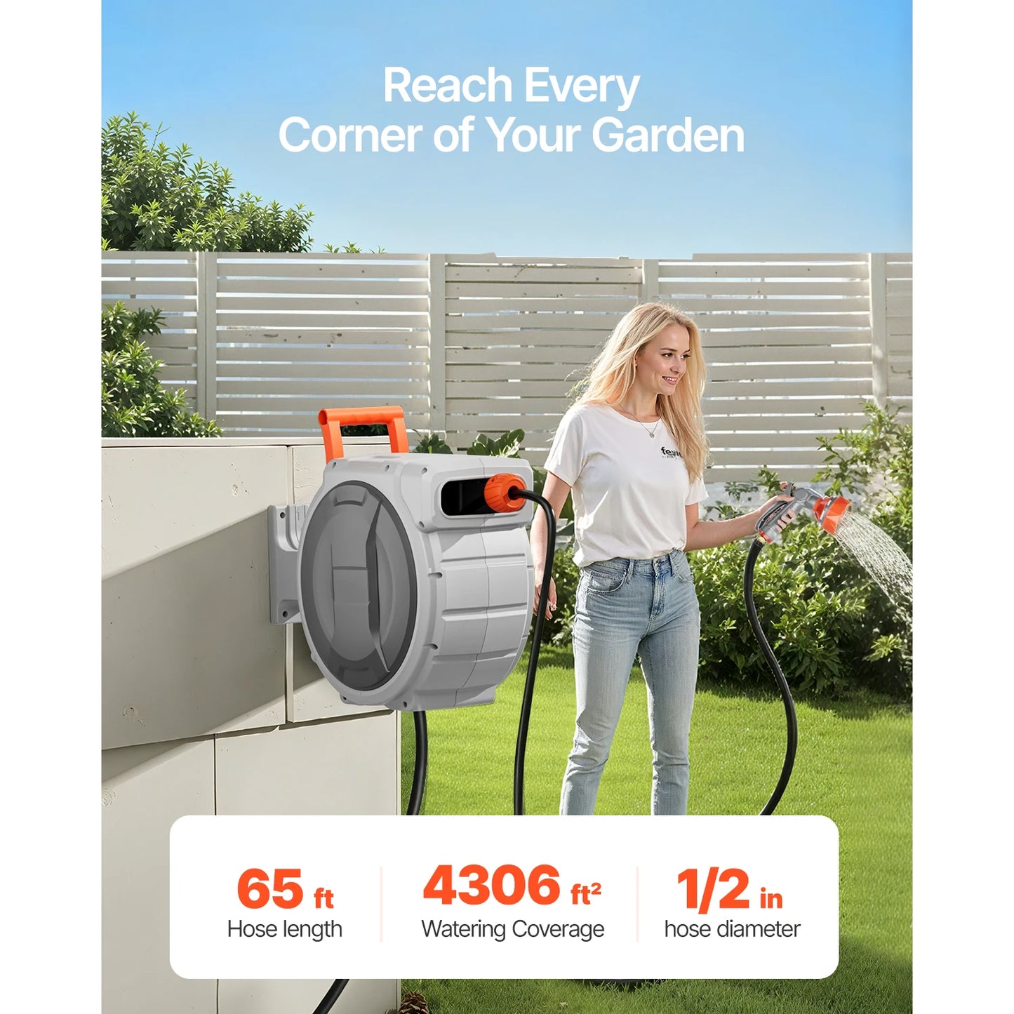 SucceBuy Retractable Wall Mounted Hose Reel With 9 Pattern Nozzle