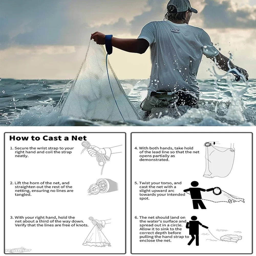 American Saltwater Cast Net for Bait With Heavy Zinc Sinker