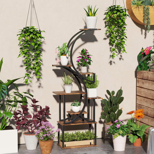 8 Tier Corner Plant Stand S Shaped Shelf Carbonized Finish
