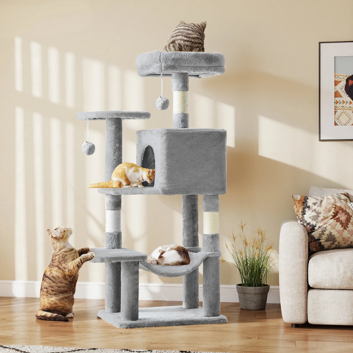 JHK Cat Tree Four Tier Tall Multi Cat Climbing Tower For Indoor Cats