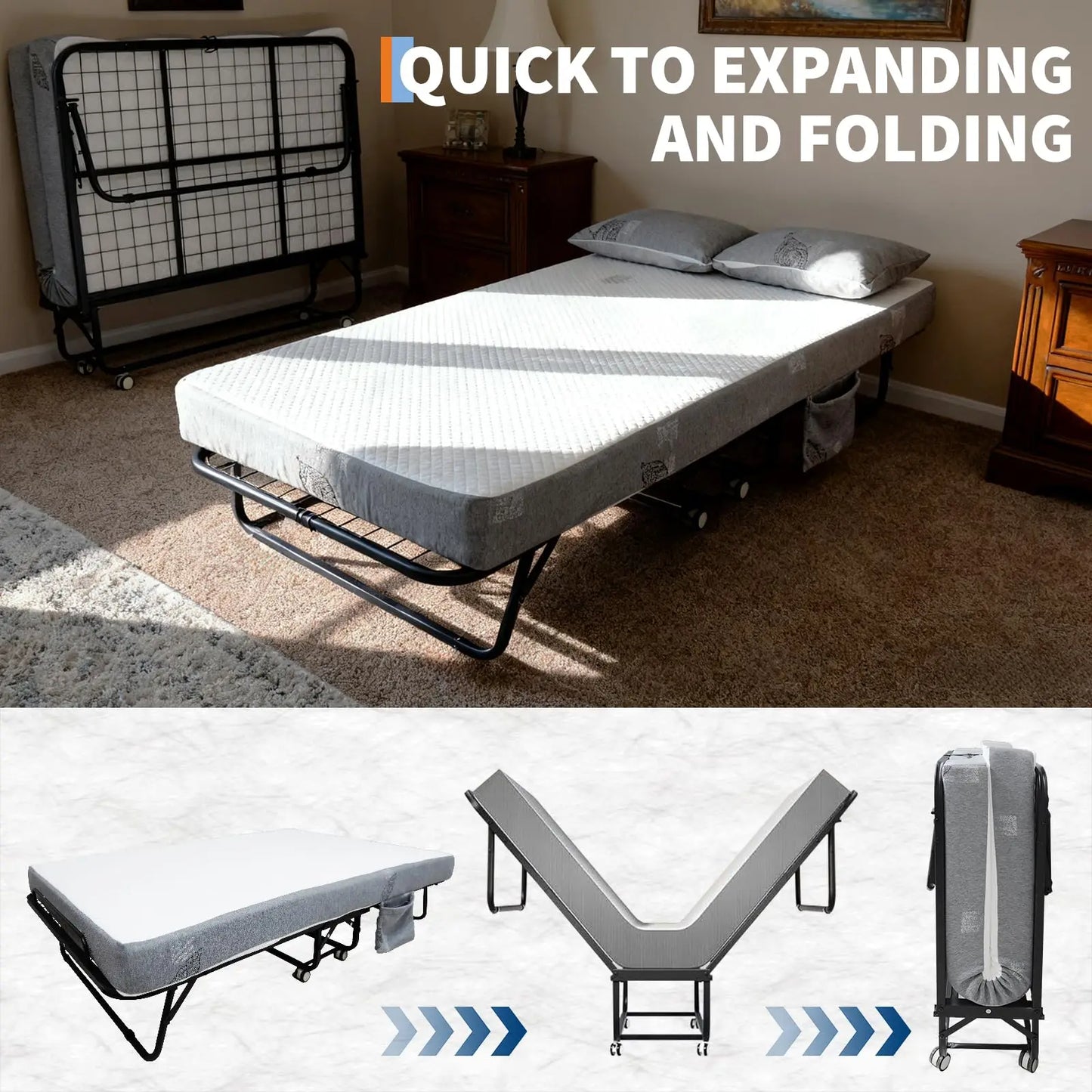 HiMISS Folding Bed With Mattress, Portable Rollaway Guest Bed