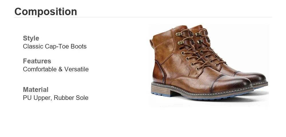 Classic Men's Spring Leather Ankle Boots With Zipper And Metal Decoration