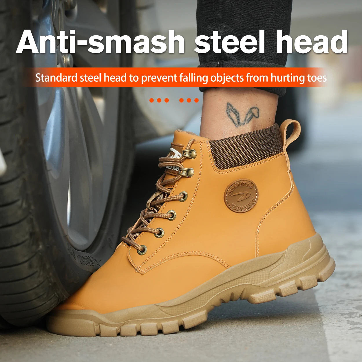 High-Top PU Safety Shoes For Men Anti-Smash Anti-Puncture Breathable