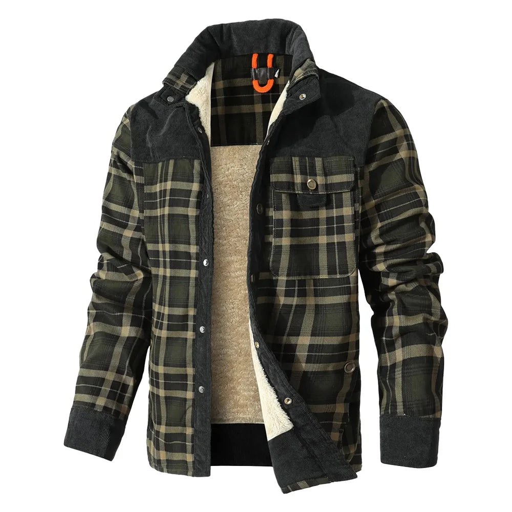 Winter Windproof Bomber Jacket for Men Plaid Sherpa Lined Flannel