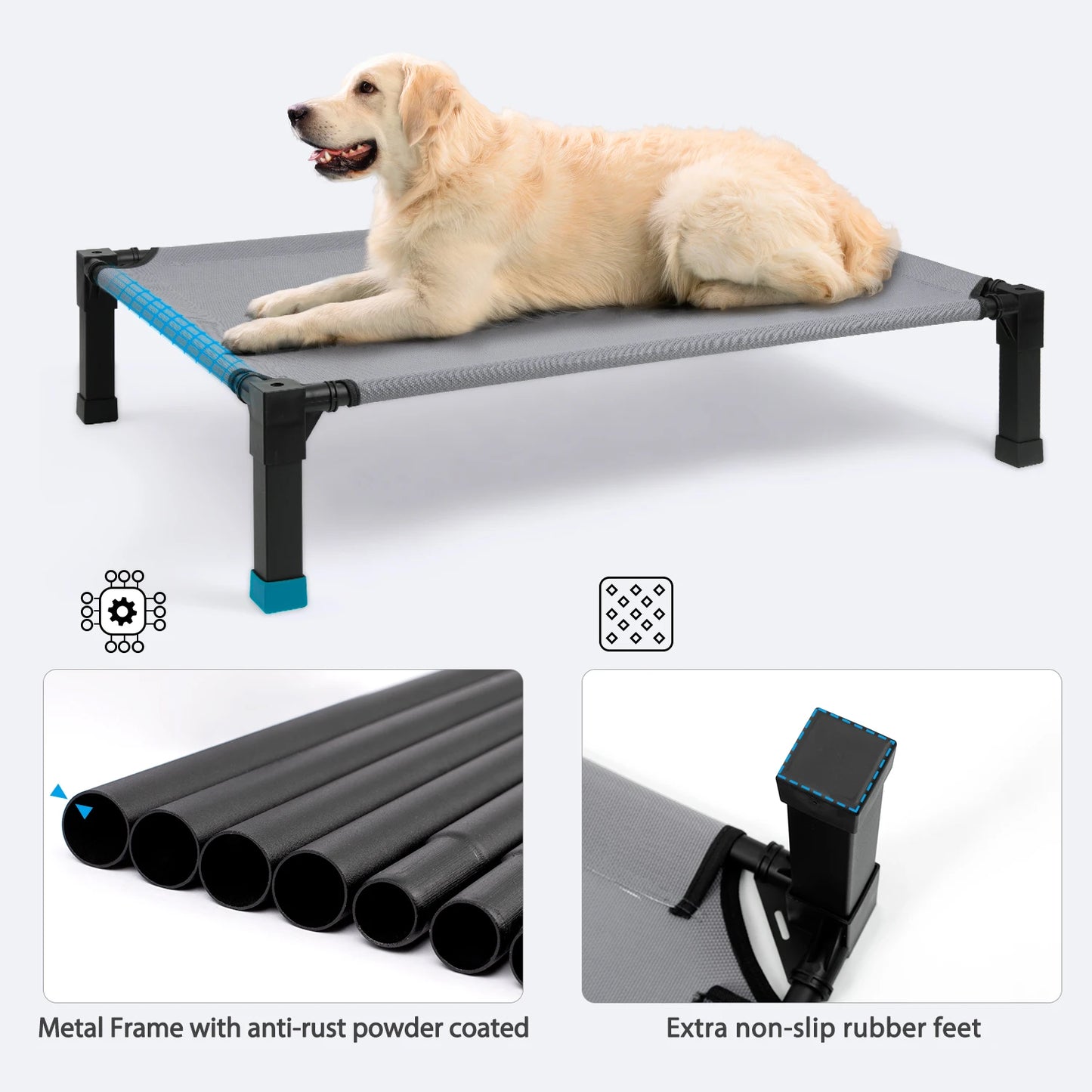 Elevated Cooling Dog Bed With Chewproof Mesh Metal Frame