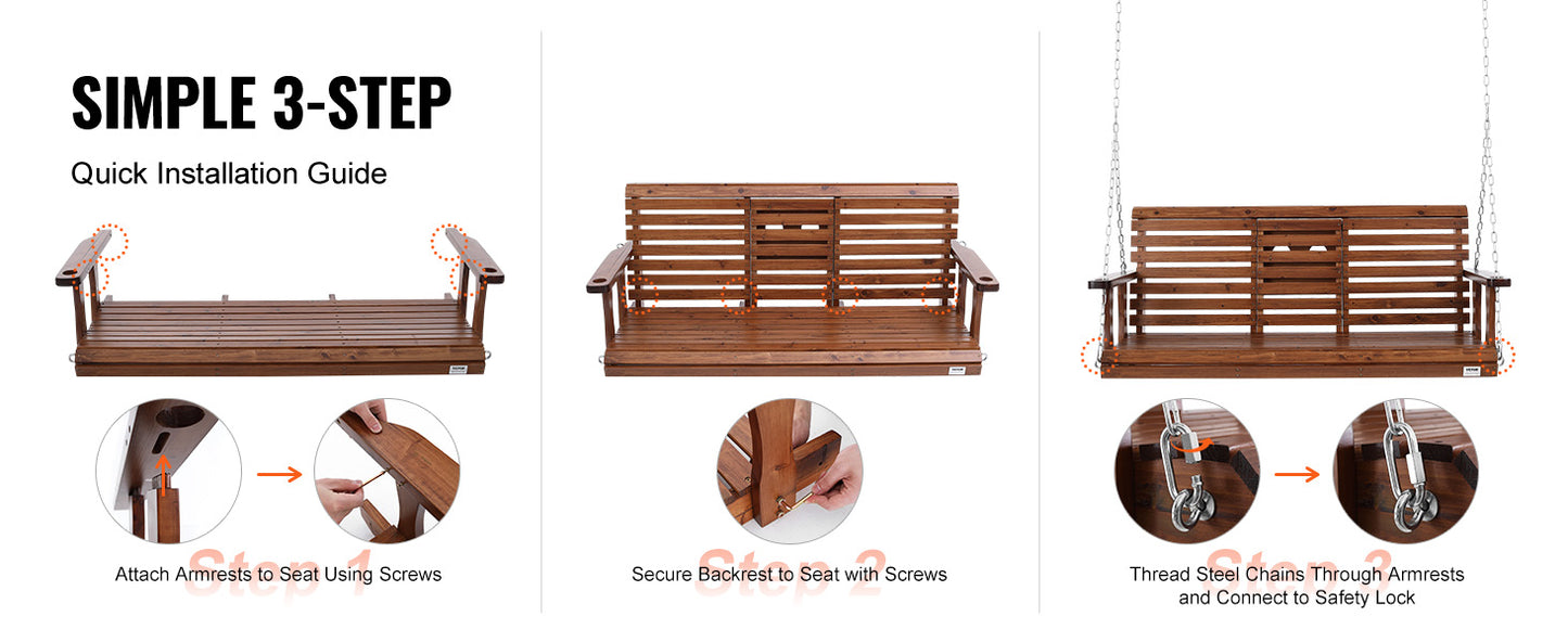 SucceBuy Wooden Porch Swing Outdoor Patio Garden Bench