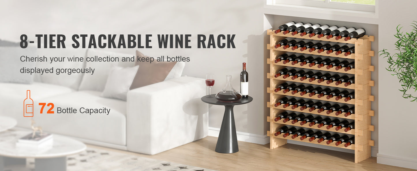 SucceBuy Bamboo Eight Tier Stackable Free Standing Wine Rack Display