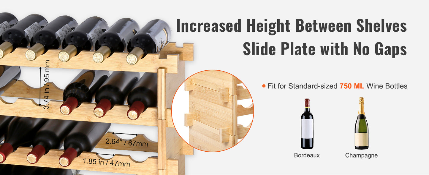 SucceBuy Bamboo Eight Tier Stackable Free Standing Wine Rack Display