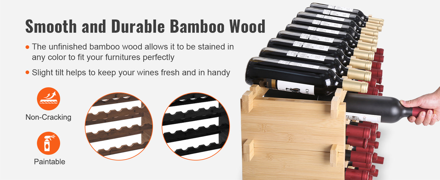 SucceBuy Bamboo Eight Tier Stackable Free Standing Wine Rack Display