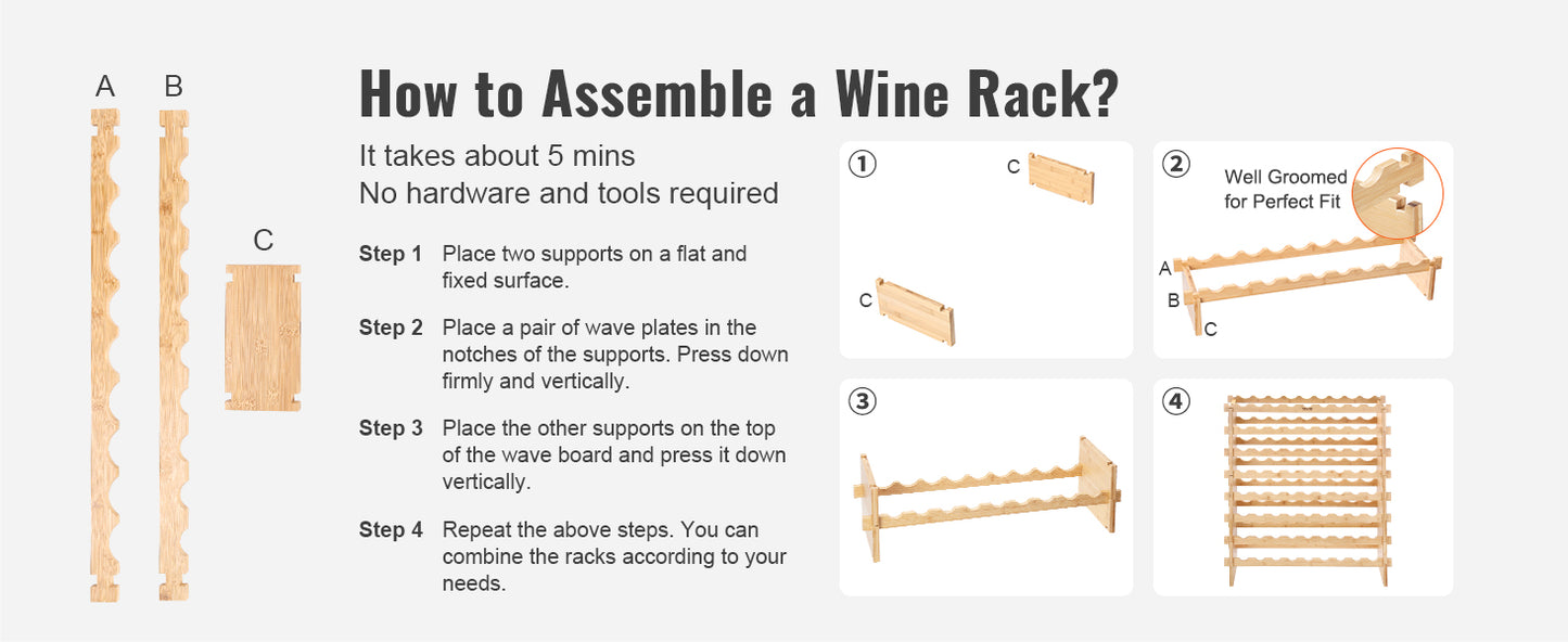 SucceBuy Bamboo Eight Tier Stackable Free Standing Wine Rack Display