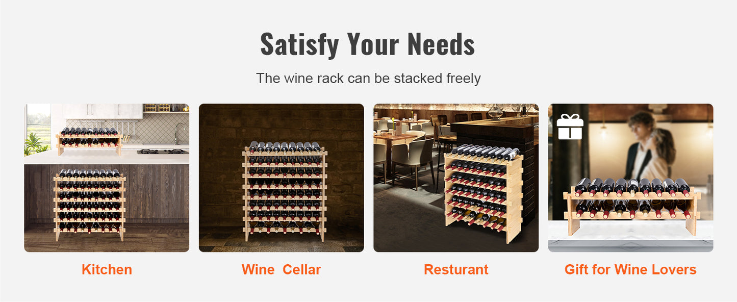 SucceBuy Bamboo Eight Tier Stackable Free Standing Wine Rack Display